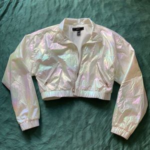 Cropped Rainbow Holo Bomber Jacket